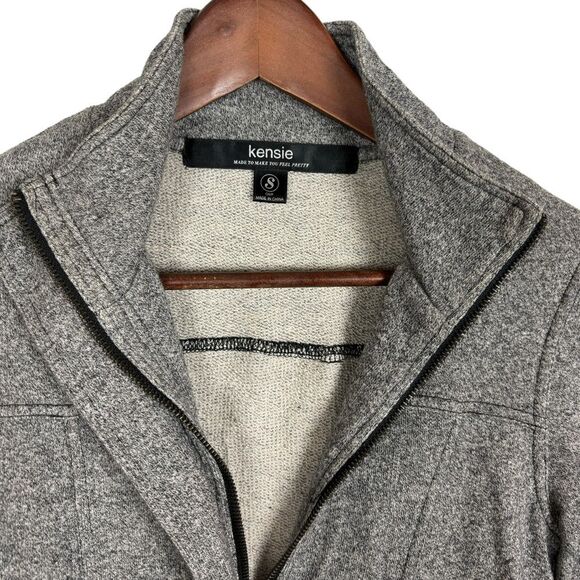 Kensie Heather Gray Terry Cloth Full Zipper Sweater Jacket Women's Small Pockets - Picture 2 of 6